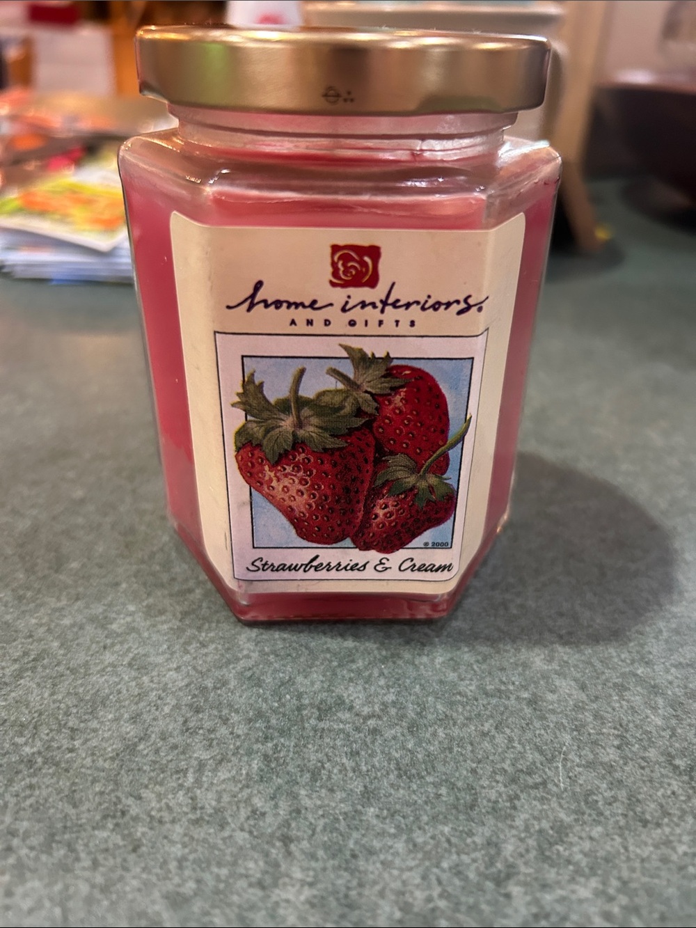 Home Interiors Pink Strawberries & Cream Jar Candle with Silver Lid
